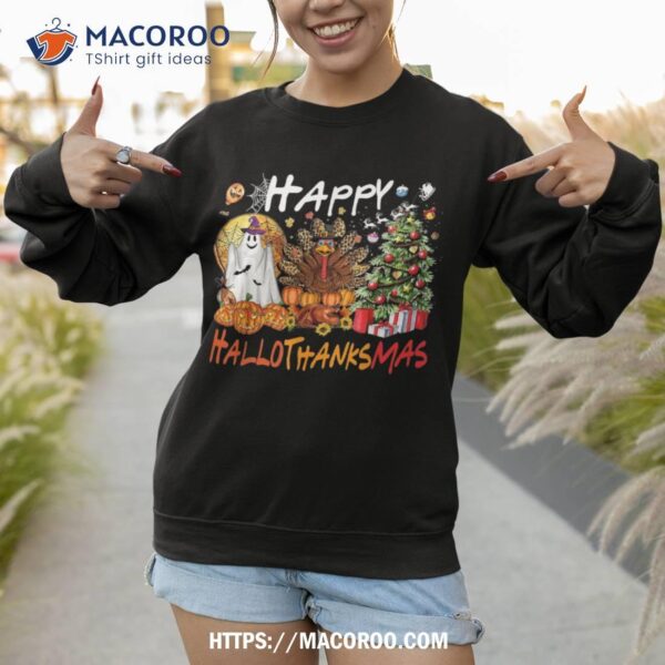 Happy Hallowthanksmas Fall Christmas Halloween Family Shirt