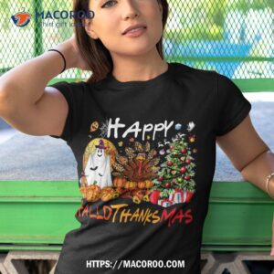 happy hallowthanksmas fall christmas halloween family shirt tshirt 1