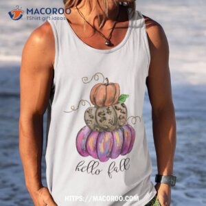 hello fall watercolor pumpkin colorful thanksgiving shirt tank top