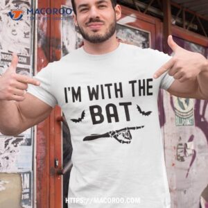 I’m With The Bat Funny Skeleton Halloween Matching Couple Shirt