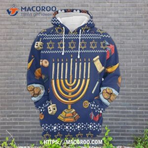 jewish hanukkah gosblue 3d sublimation xmas hoodies unisex graphic pullover sweatshirt funny 0