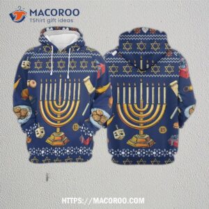 jewish hanukkah gosblue 3d sublimation xmas hoodies unisex graphic pullover sweatshirt funny 1