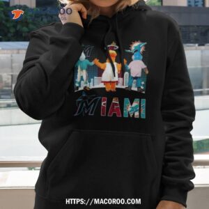 Miami Sport Teams Skyline Mascot Miami Marlins Miami Heat And Miami Dolphins Shirt 1 miami sport teams skyline mascot miami marlins miami heat and miami dolphins shirt hoodie 2
