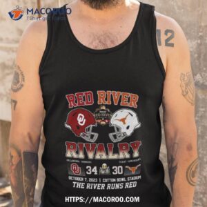 oklahoma sooners vs texas longhorns 34 30 red river rivalry the river runs red t shirt tank top