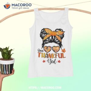 one thankful girl thanksgiving daughter messy bun fall girls shirt tank top