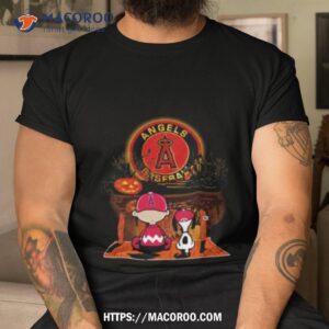 Peanut Snoopy And Charlie Brown Los Angeles Angels Sitting Under Moon Halloween 2023 Shirt