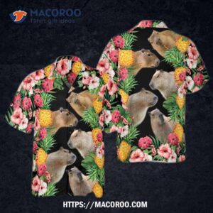 pineaple funny capybara pineapple tropical leaves summer vibes beach shirt printed hawaiian 2