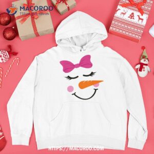 pink bow snowman for girls cute snowgirl face christmas shirt hoodie