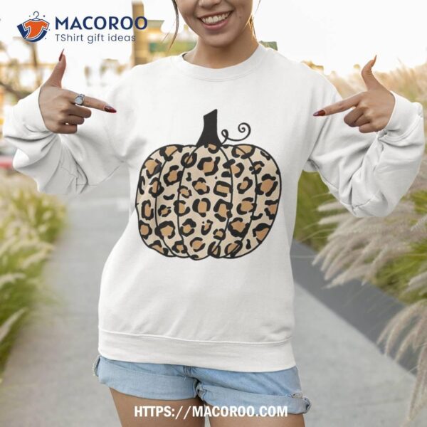 Pumpkin Leopard Print Cheetah Fall Graphic Thanksgiving Shirt