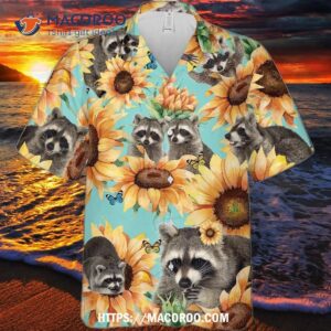 r1 funny raccoon sunflowers tropical lovers hawaiian shirt button down 1