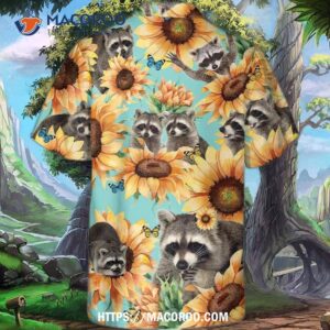 r1 funny raccoon sunflowers tropical lovers hawaiian shirt button down 2