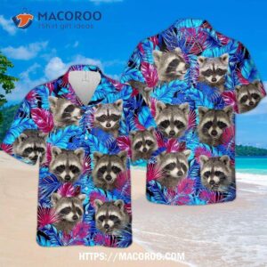 r2 funny raccoon sunflowers tropical lovers hawaiian shirt button down 0