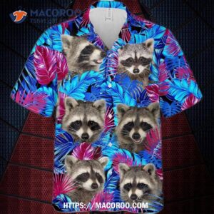r2 funny raccoon sunflowers tropical lovers hawaiian shirt button down 1