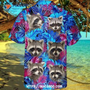 r2 funny raccoon sunflowers tropical lovers hawaiian shirt button down 2