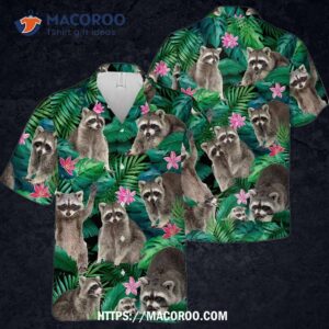 r3 funny raccoon sunflowers tropical lovers hawaiian shirt button down 0