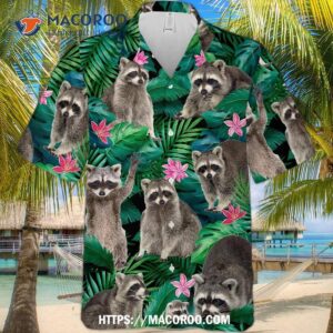r3 funny raccoon sunflowers tropical lovers hawaiian shirt button down 1