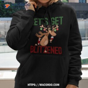 Reindeer Drinking Alcohol Let’s Get Blitzened Funny Christmas Shirt