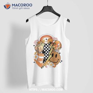 retro groovy autumn fall vibes pumpkin smile face halloween shirt tank top