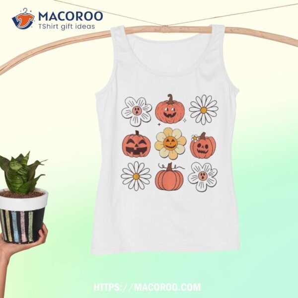 Retro Groovy Fall Vintage Pumpkin Flower Hippie Halloween Shirt