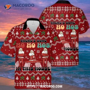 s1 there s some ho hos in this house santa clause merry christmas hawaiian shirt lover 0