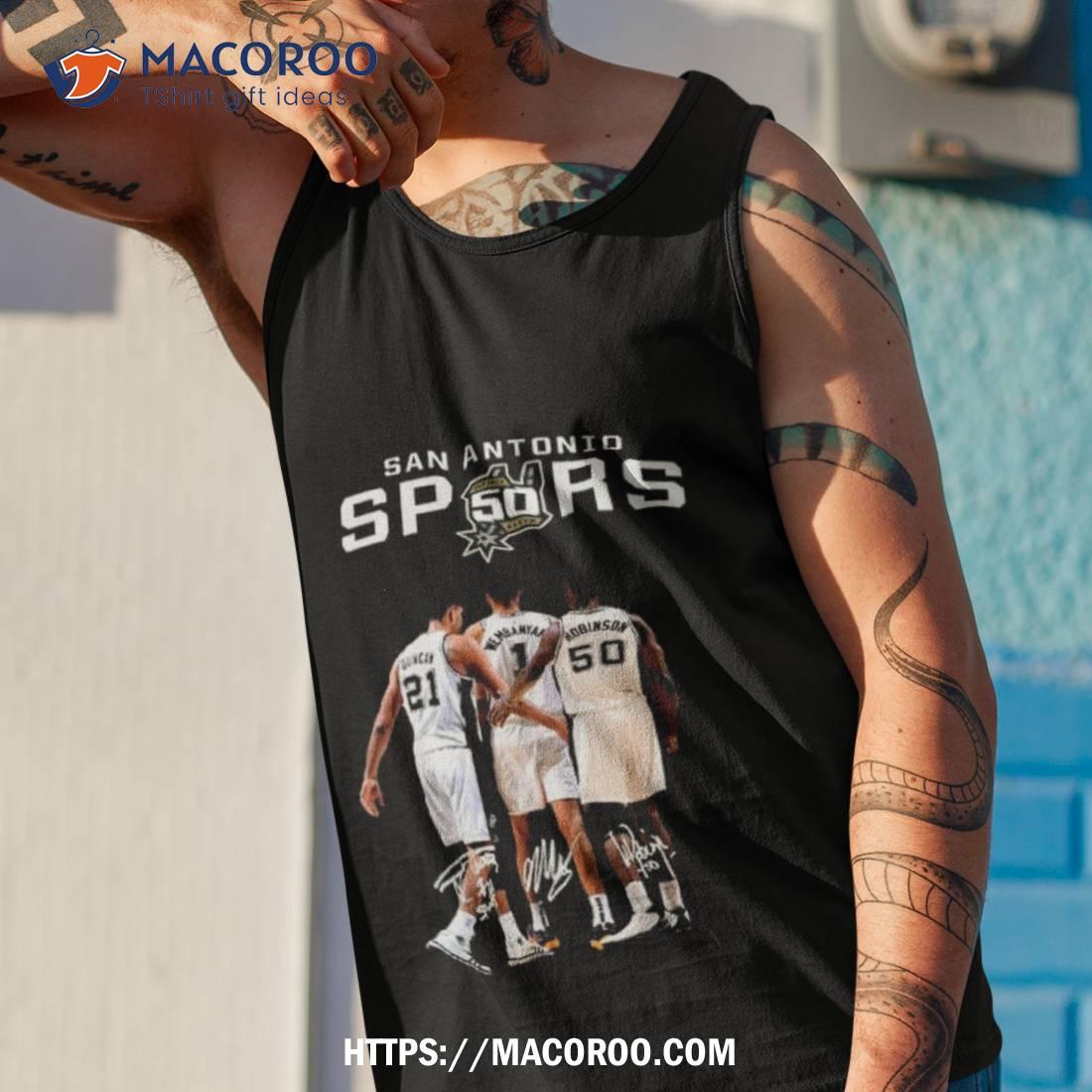 San Antonio Spurs Duncan Wembanyama And Robinson Signatures T Shirt San Antonio Spurs Duncan Wembanyama And Robinson Signatures T Shirt