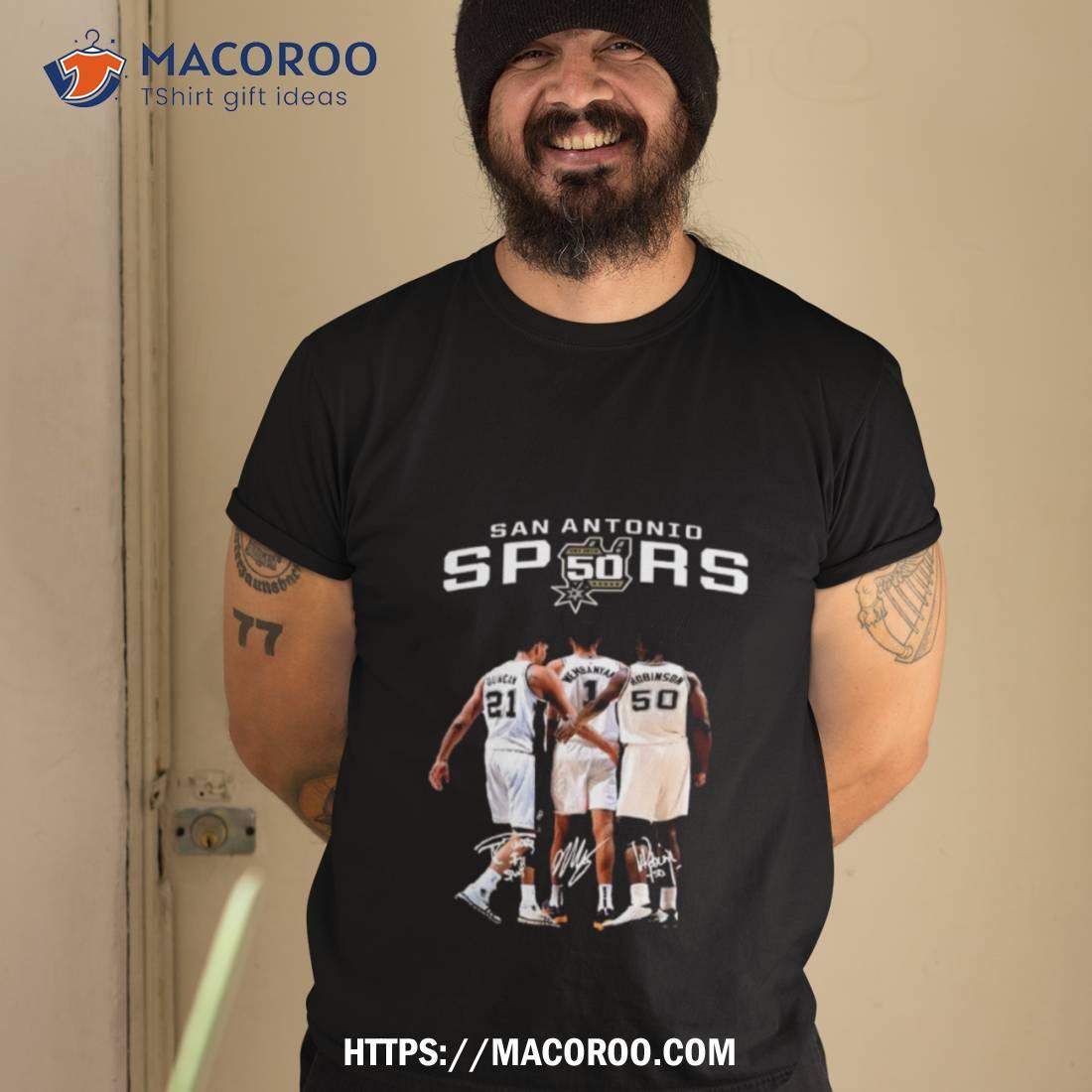 San Antonio Spurs Duncan Wembanyama And Robinson Signatures T Shirt San Antonio Spurs Duncan Wembanyama And Robinson Signatures T Shirt