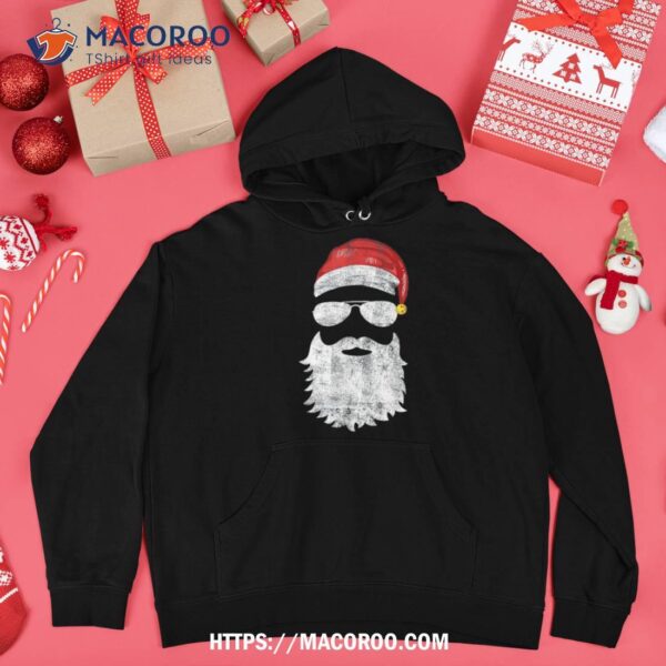 Santa Claus Face Sunglasses With Hat Beard Christmas Shirt