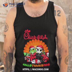 santa grinch and jack skellington chick fil a happy hallothanksmas 2023 shirt tank top