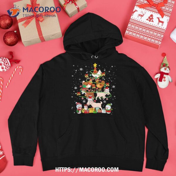 Santa Reindeer Elf Chickens And Goats As Xmas Tree Snow Shirt