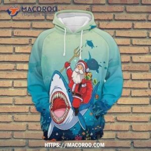 santa ride shark gosblue 3d print graphic hoodies unisex sublimation pullover sweatshirt funny 0