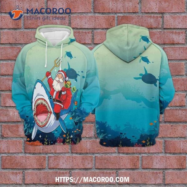 Santa Ride Shark  All Over Print 3D Hoodie