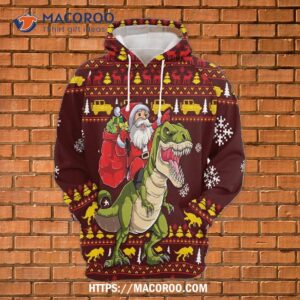 santa riding t rex gosblue unisex 3d sublimation christmas graphic hoodies pullover sweatshirt 0