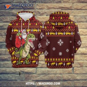 santa riding t rex gosblue unisex 3d sublimation christmas graphic hoodies pullover sweatshirt 1