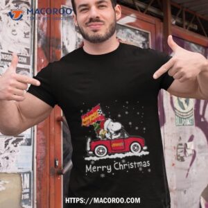 santa snoopy and woodstock driving car advance auto parts merry christmas shirt tshirt 1