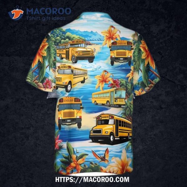 School Bus Summer Tropical Leaves Beach Hawaiian Shirt