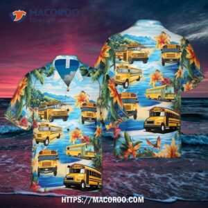 school bus 1 summer tropical leaves prined beach hawaiian shirt for driver 2