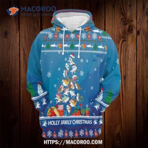shark christmas tree gosblue 3d hoodies graphic unisex sublimation pullover sweatshirt 0