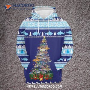 shark christmas tree gosblue funny 3d printed hoodies for men colorful graphic mens pullover 0
