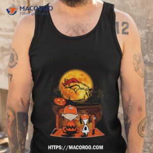 snoopy and charlie brown denver broncos sitting under moon halloween 2023 t shirt tank top
