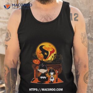 snoopy and charlie brown houston texans sitting under moon halloween 2023 t shirt tank top