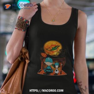 snoopy and charlie brown miami dolphins sitting under moon halloween 2023 t shirt tank top 4