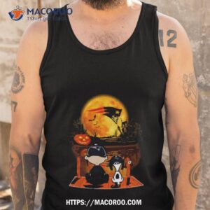snoopy and charlie brown new england patriots sitting under moon halloween 2023 t shirt tank top