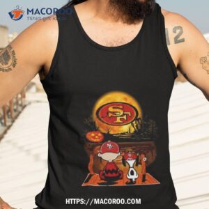 snoopy and charlie brown san francisco 49ers sitting under moon halloween 2023 t shirt tank top 3
