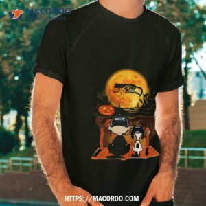 Snoopy And Charlie Brown Seattle Seahawks Sitting Under Moon Halloween 2023 T Shirt