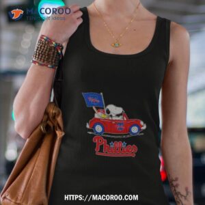 snoopy and woodstock riding car philadelphia phillies flag 2023 shirt tank top 4