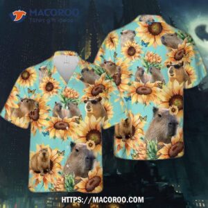 sunflower funny capybara pineapple tropical leaves summer vibes beach shirt printed hawaiian 0