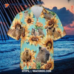 sunflower funny capybara pineapple tropical leaves summer vibes beach shirt printed hawaiian 1