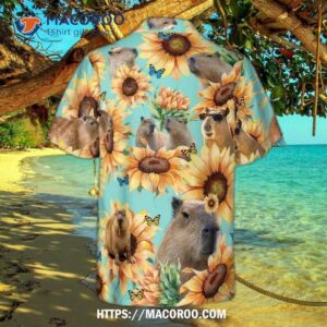 sunflower funny capybara pineapple tropical leaves summer vibes beach shirt printed hawaiian 2