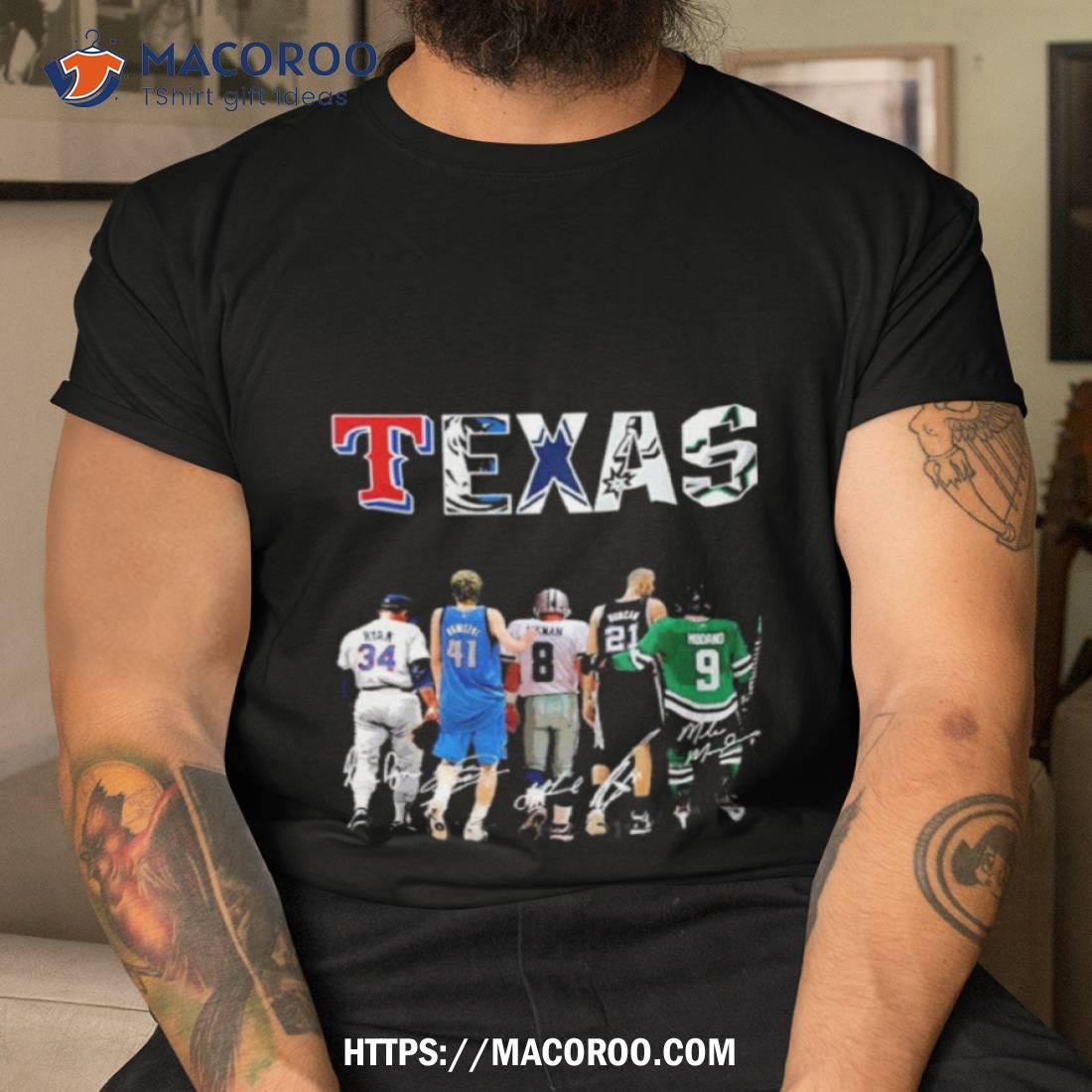 Texas Sports Team Nolan Ryan Dirk Nowitzki Troy Aikman Tim Duncan And Mike Modano Signatures Shirt Texas Sports Team Nolan Ryan Dirk Nowitzki Troy Aikman Tim Duncan And Mike Modano Signatures Shirt