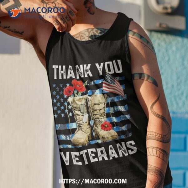 Thank You Veterans Combat Boots Poppy Flower For Veteran Day Shirt
